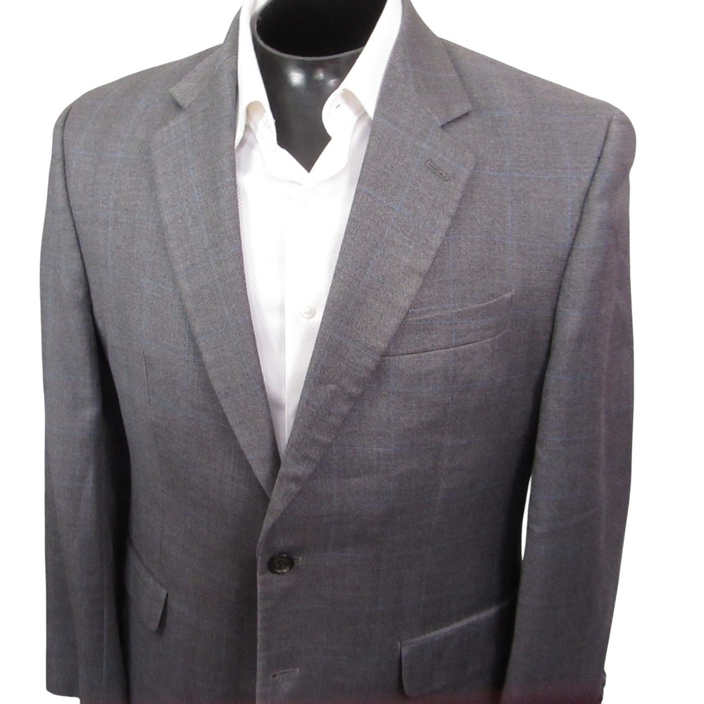 Ralph Lauren Sport Coat 40R Gray Windowpane Check Double Vent Silk Wool